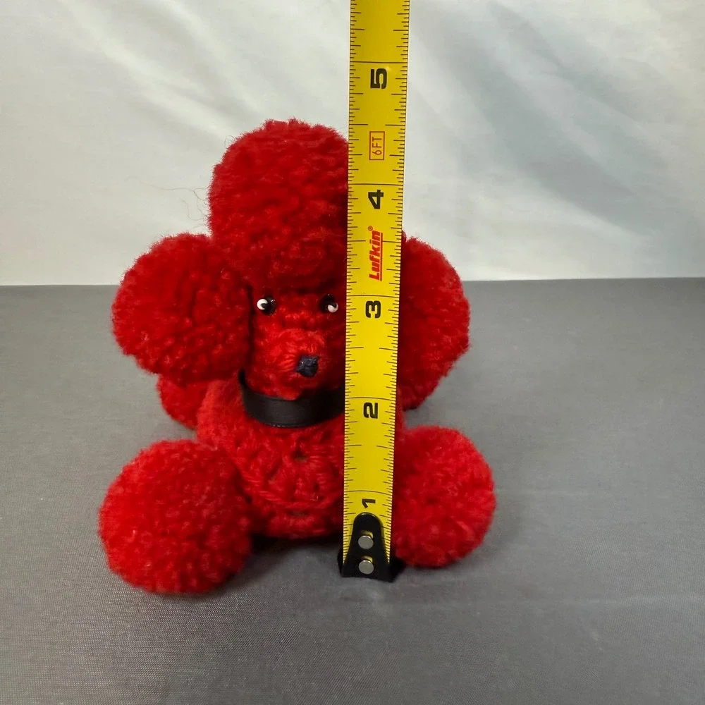Red Crocheted Poodle Dog Pom Pom Ears Collar Bow Soap Holder Home Decor Handmade